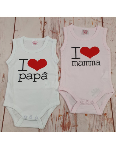 2 body 100% cotone amore di mamma e papa neonata