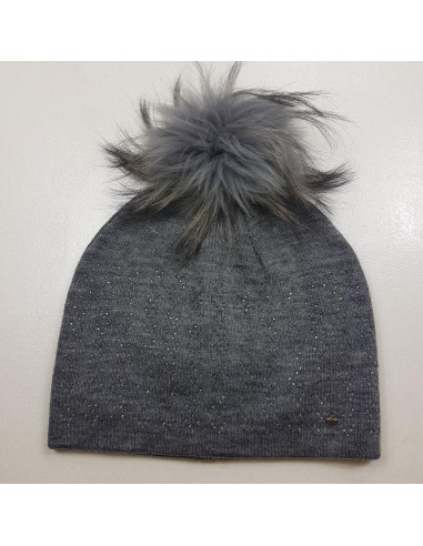 cappello effetto lana con strass e pon pon donna