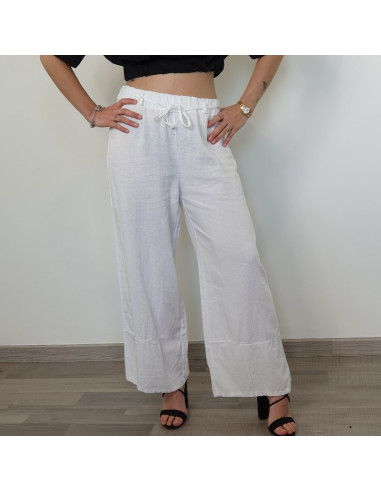 pantalone leggero lino con elastico in vita donna