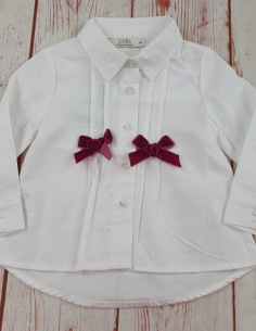 camicia cotone con fiocchi in velluto neonata