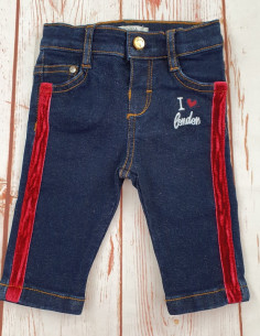 jeans elasticizzato con bande velluto regolabile in vita culla