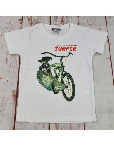maglia t shirt cotone surfer bicicletta bimbo
