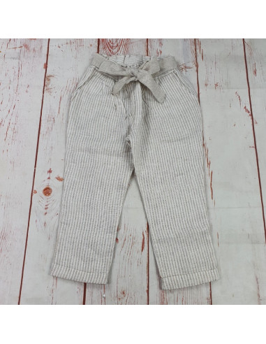 pantalone cotone leggero effeto lino con elastico in vita righe bimba