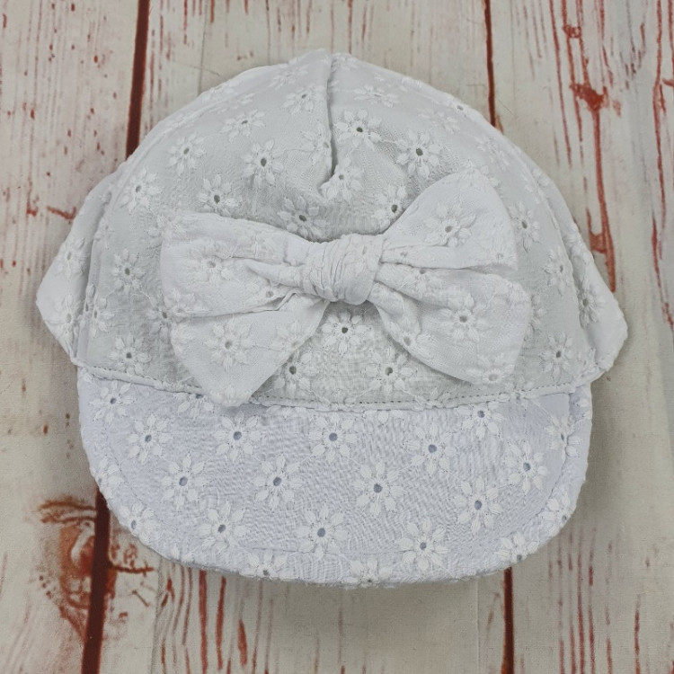 cappello pizzo sangallo cotone con elastico dietro neonato