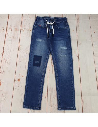 pantalone jeans elastico in vita regolabile con cordoncino ragazzo