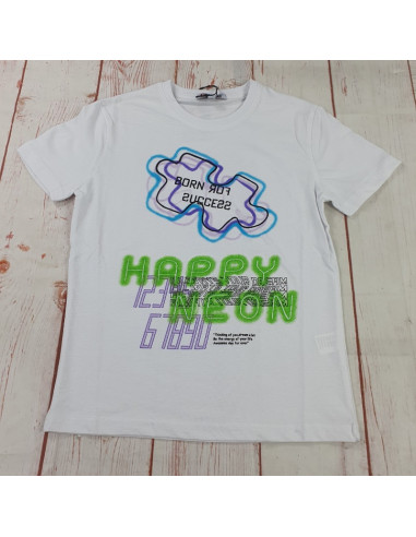 maglia t shirt cotone happy neon ragazzo