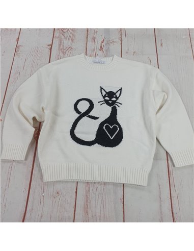 maglione maniche larghe gatto panna bimba