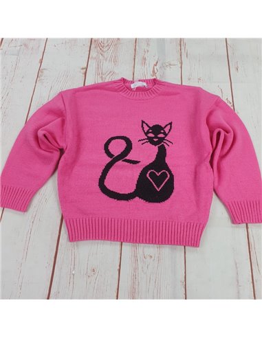 maglione maniche larghe gatto fuxia bimba
