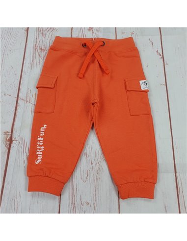pantalone tuta felpa caldo cotone tasconi arancio neonato