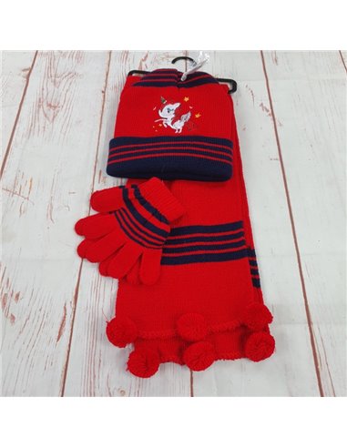 set CAPPELLO sciarpa e guanti da 12 a 24 mesi unicorno rosso neonata