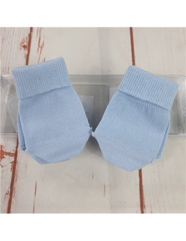 due coppie di muffole antigraffio in maglia di cotone azzurre culla