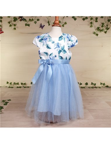 vestito elegante cerimonia fiori e tulle con sottogonna azzurro bimba