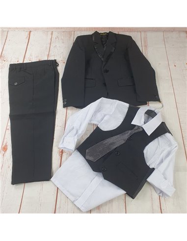 completo 5 pezzi gilet camicia giacca pantalone cravatta regolabile nero  ragazzo