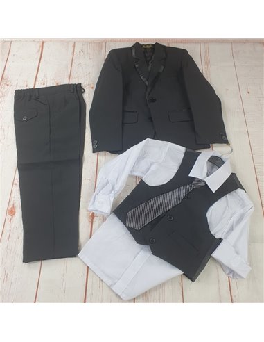 completo 5 pezzi gilet camicia giacca pantalone cravatta regolabile nero  bimbo
