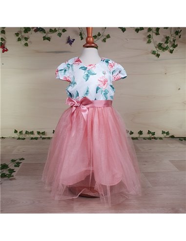vestito elegante cerimonia fiori e tulle con sottogonna rosa ragazza