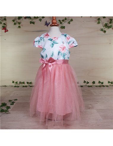 vestito elegante cerimonia fiori e tulle con sottogonna rosa bimba