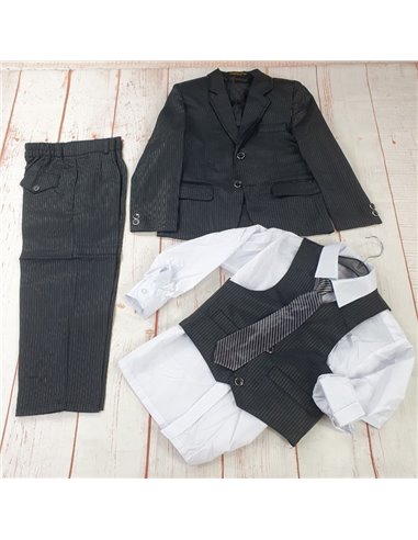 completo 5 pezzi gilet camicia giacca pantalone cravatta regolabile nero ragazzo