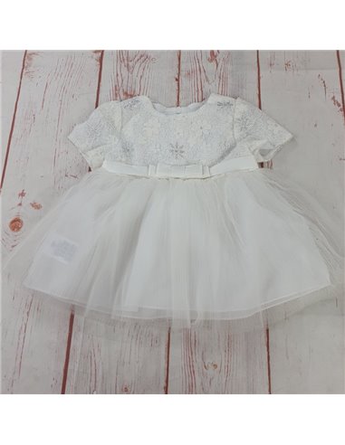 vestito elegante cerimonia pizzo e tulle con sottogonna bianco neonata