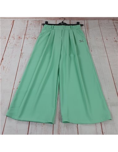 pantalone primaverile effetto viscosa gamba larga verde ragazza