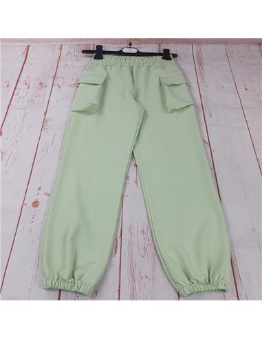 pantalone tuta felpa leggera tasconi strass verde ragazza