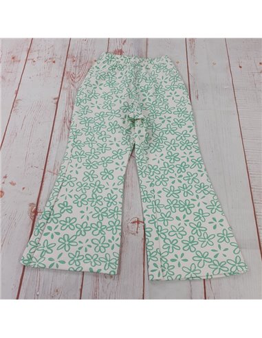 pantalone gamba larga felpa leggera fiori verdi bimba