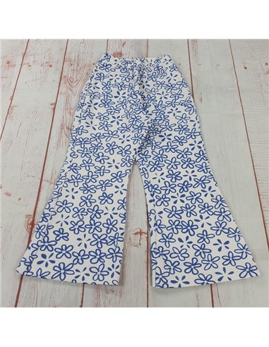 pantalone gamba larga felpa leggera fiori azzurri bimba