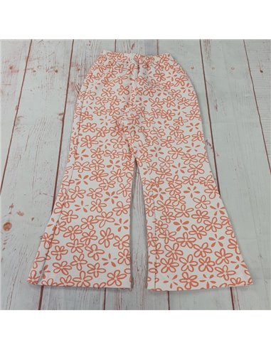 pantalone gamba larga felpa leggera fiori arancio bimba