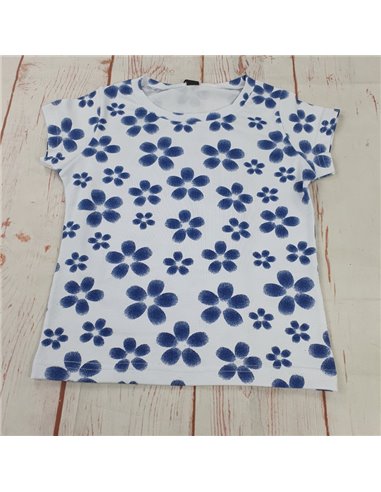 t shirt cotone fiori blu bimba