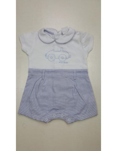 tutina corta piquet e pantalone tessuto a righine neonato