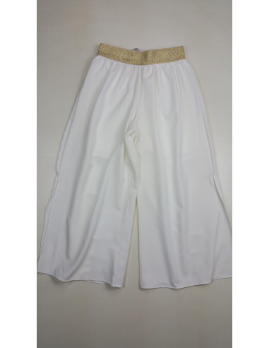 pantalone pinocchietto in viscosa con spacco laterale e pantalone corto interno in jersey ragazza