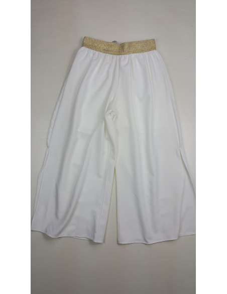 pantalone pinocchietto in viscosa con spacco laterale e pantalone corto interno in jersey ragazza