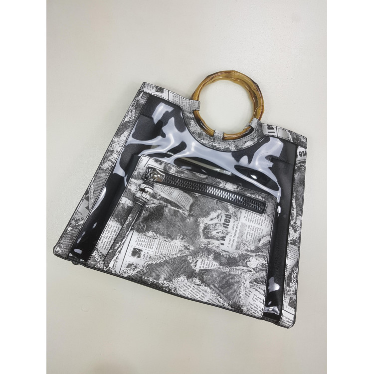 borsa trasparente con pochette ecopelle donna