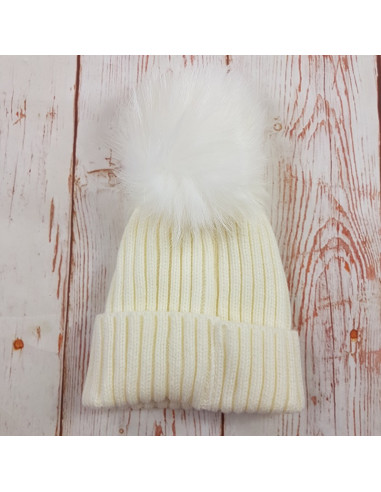 cappello effetto lana acrilico con pon pon neonata e bimba